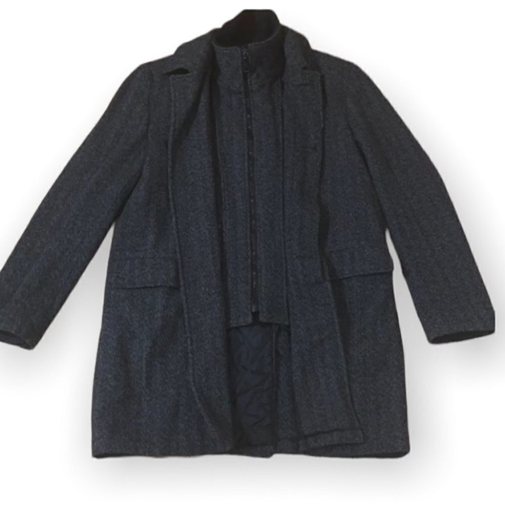 Vizoni man gray zip front dress coat with removable turtleneck size 40